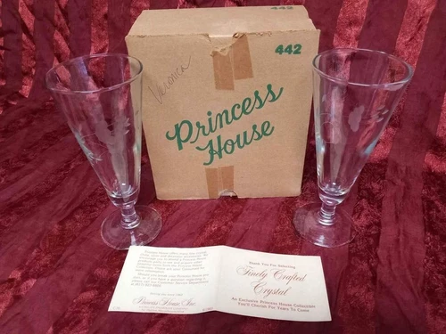 NIB 2 Vintage Princess House Heritage Crystal 1983 Pilsner #442 Beer Glasses **