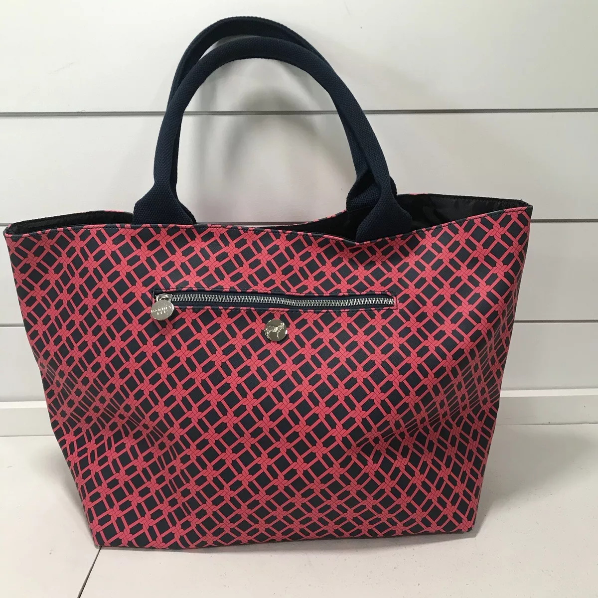 Dabney Lee Large Tote Bag Navy Blue Pink Color Polyvinyl