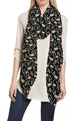 Lina & Lily Christmas Pattern Print Women's Holiday Black, Xmas Candy Cane Tree