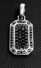 2.20Ct Round Cut Lab Created Black Diamond Dog Tag Pendant 14K White Gold Plated