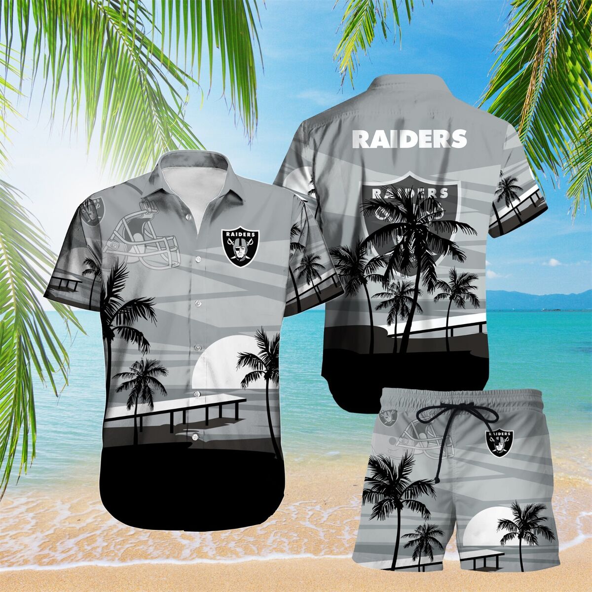 Las Vegas Raiders Men's Casual Hawaiian Shirt Suit Summer