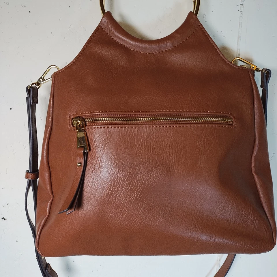 INC International Concepts Bolso de Mano Brazalete Bandolera Marrón Dorado Herrajes Cuero Foto 4 de 4