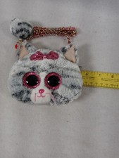 Ty Beanie Boo Kiki Coin Purse Cat Kitten Plush Gray Pink Bow