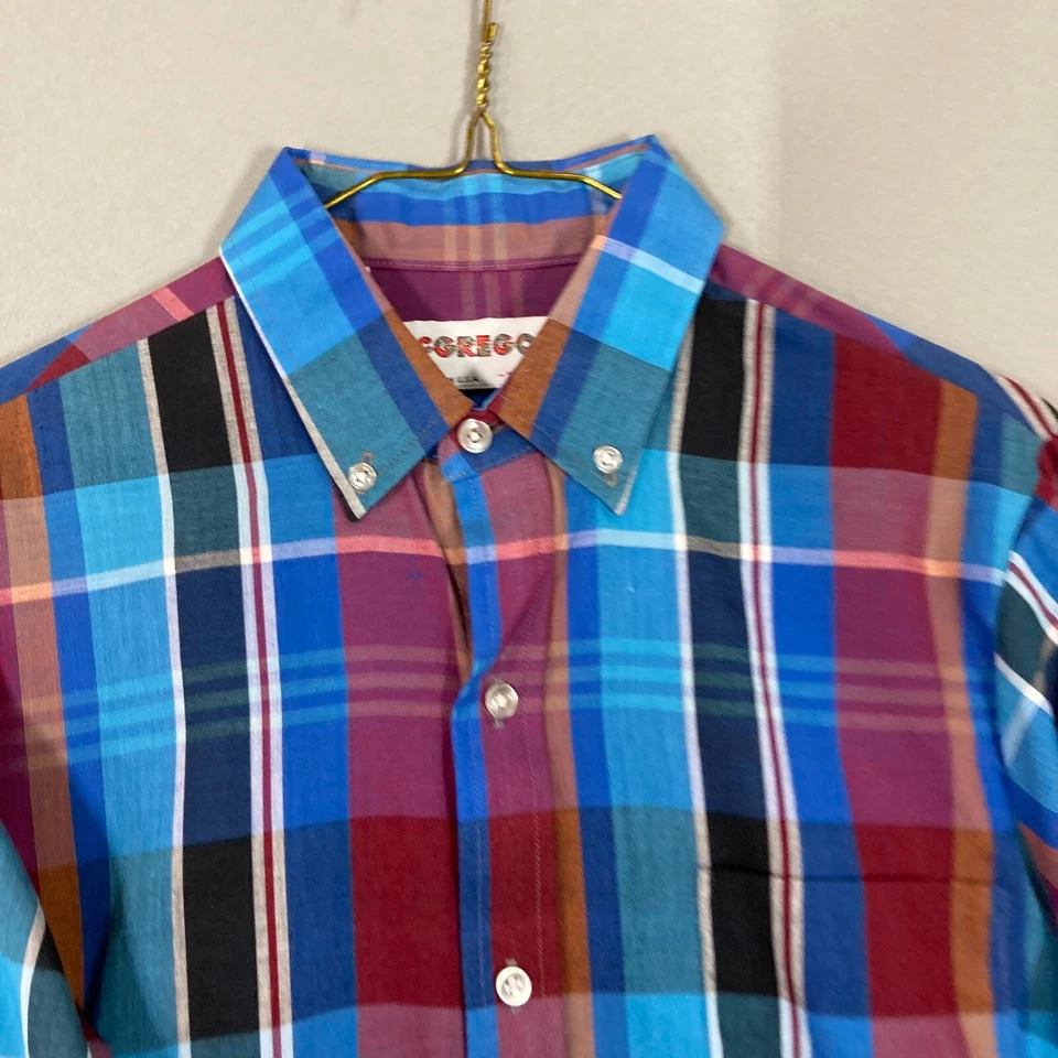 Vintage McGregor Boys 18 USA Blue Long Sleeve Button Down Shirt Plaid 70s 80s - Image 2 of 4