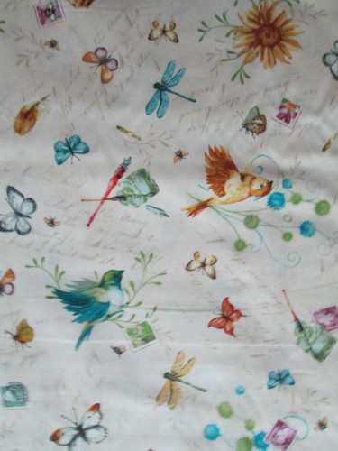 Dragonfly Butterfly Birds Flowers Dragonflies Artist Crearm Cotton Fabric FQ - Picture 2 of 4