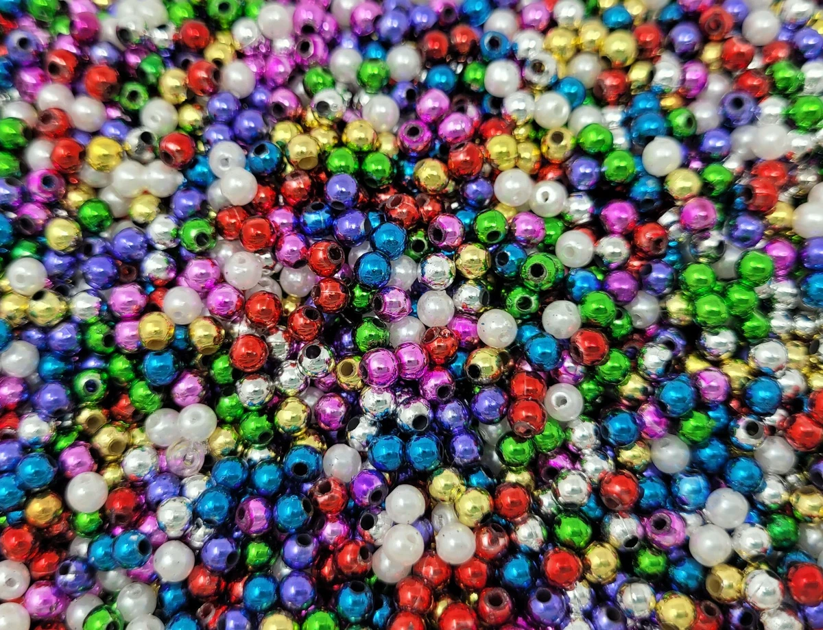 2,000 pcs Assorted Metallic Artificial Plastic Pearls 4mm Tiny Round Craft  Beads