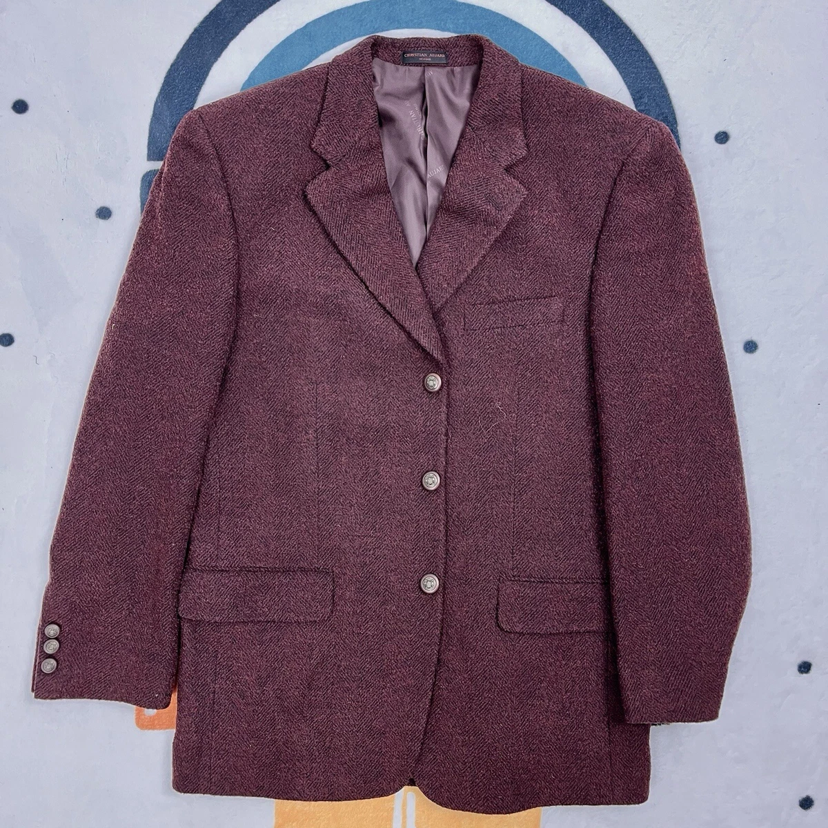 Christian Aujard 3 Button Wool Blend Blazer Sport Coat Men 38R / 97R Maroon