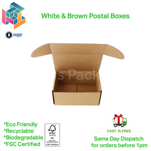 **New sizes** Trojan Cardboard Postal Boxes Gift Mailing Small Parcel Fold Up - Picture 7 of 40