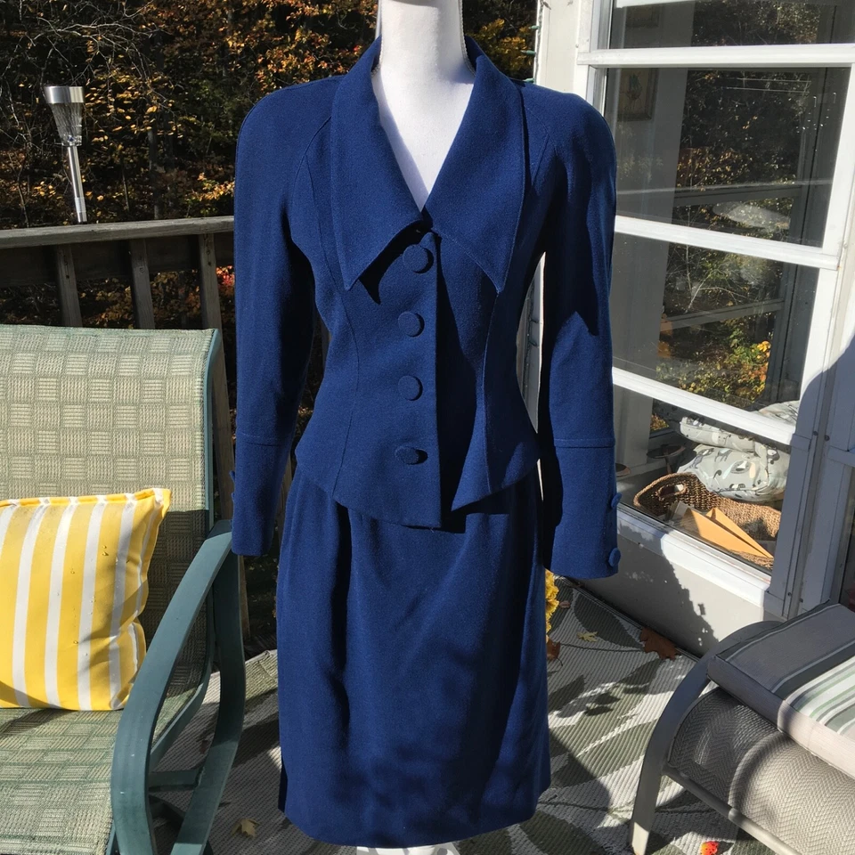 Traje vintage años 90 Nippon Boutique azul pavo real talla 8 Foto 3 de 4