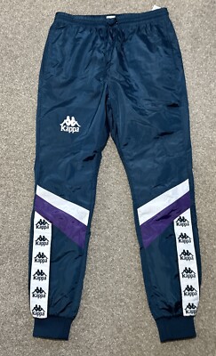 Kappa Shiny Track Pants Mens (Sz Small) blue white classic logo