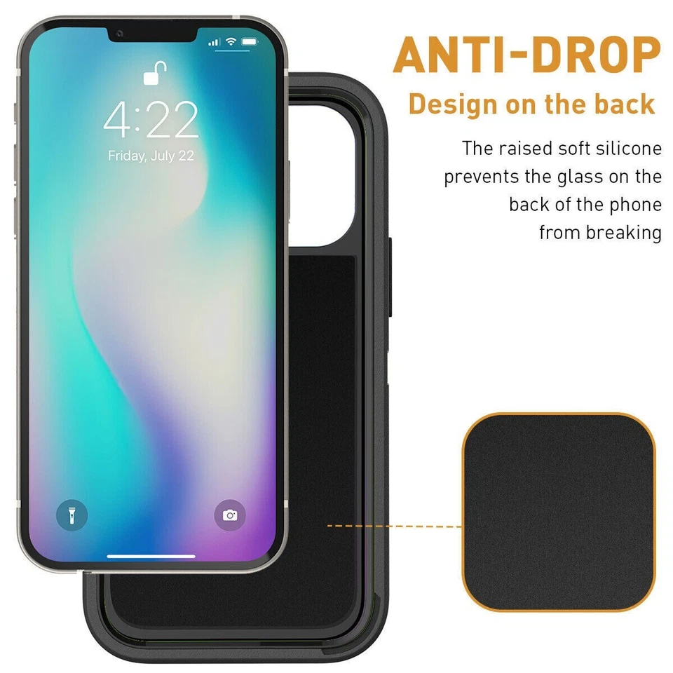 Black For Apple iPhone 14 Defender Case with Belt Clip+ Tempered Glass Screen - Image 2 of 4