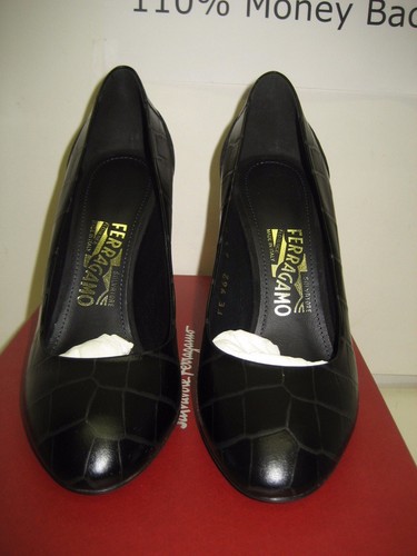 $825 NUEVOS Zapatos de salón Salvatore Ferragamo negro cuero cocodrilo tacón alto 6, 7,5,10 - Imagen 3 de 17