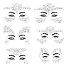 Face Gems - 6 Sets Mermaid Face Jewels Temporary Tattoo Stickers Acrylic Laser