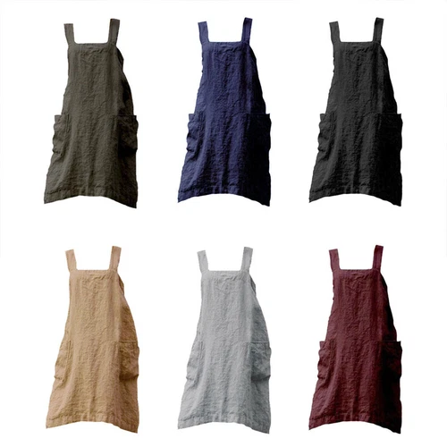 Damen Baumwolle Leinen Rückenschürze Kleid Damen Locker Hausmann Kochen Florist Neu - Bild 5 von 23
