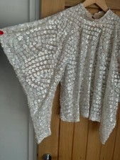 ZARA Trinny Sequin Blouse Top White Gold Nude Size S *BNWOT* Puff Mutton Sleeves