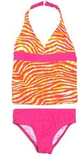 Speedo Girl's Tankini 2 Piece Nylon/Lycra Orange/Pink Swimsuit,Size 14,New