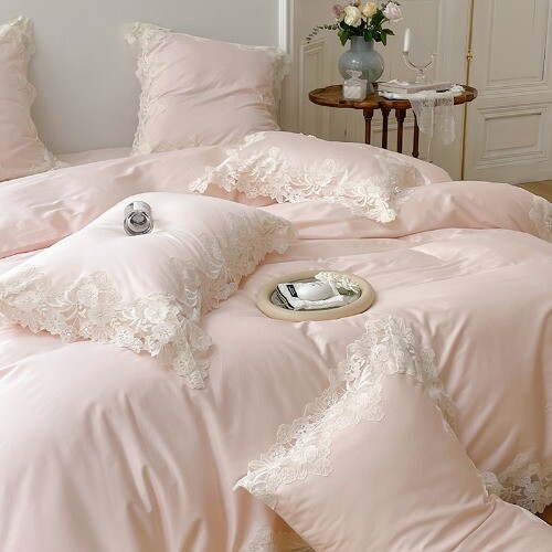 Luxury Light Pink Lace Embroidery Princess Bedding Set Egypt Cotton Bed Sheet eBay