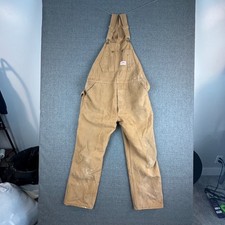 Round House Tan Canvas Work Bib Overalls Mens 36x32 Carpenter Utility