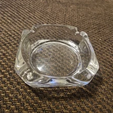 Glass Cigarette Ashtray  3.75 X1.25" Vtg Square  Round Inside Clear Canada#44