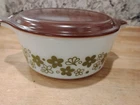 Vintage Pyrex 1 1/2 Pint Small Covered Glass Casserole Dish With Brown Lid