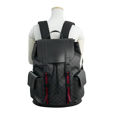 Gucci GG Supreme Backpack Rucksack Canvas Leather Black Web