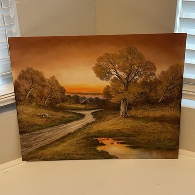 Andrew Gunderson (1888-1964) Landscape Chalk Pastels Painting Sunset House 20x16