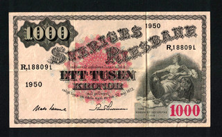 SVEZIA BANCONOTA 1000 CORONE DEL 1950 MOLTO RARA E RICERCATA