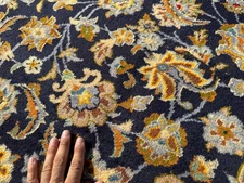 ANTIQUE BLUE RUG 7x10 VINTAGE ORIENTAL HAND-KNOTTED handmade navy gold fine 8x10