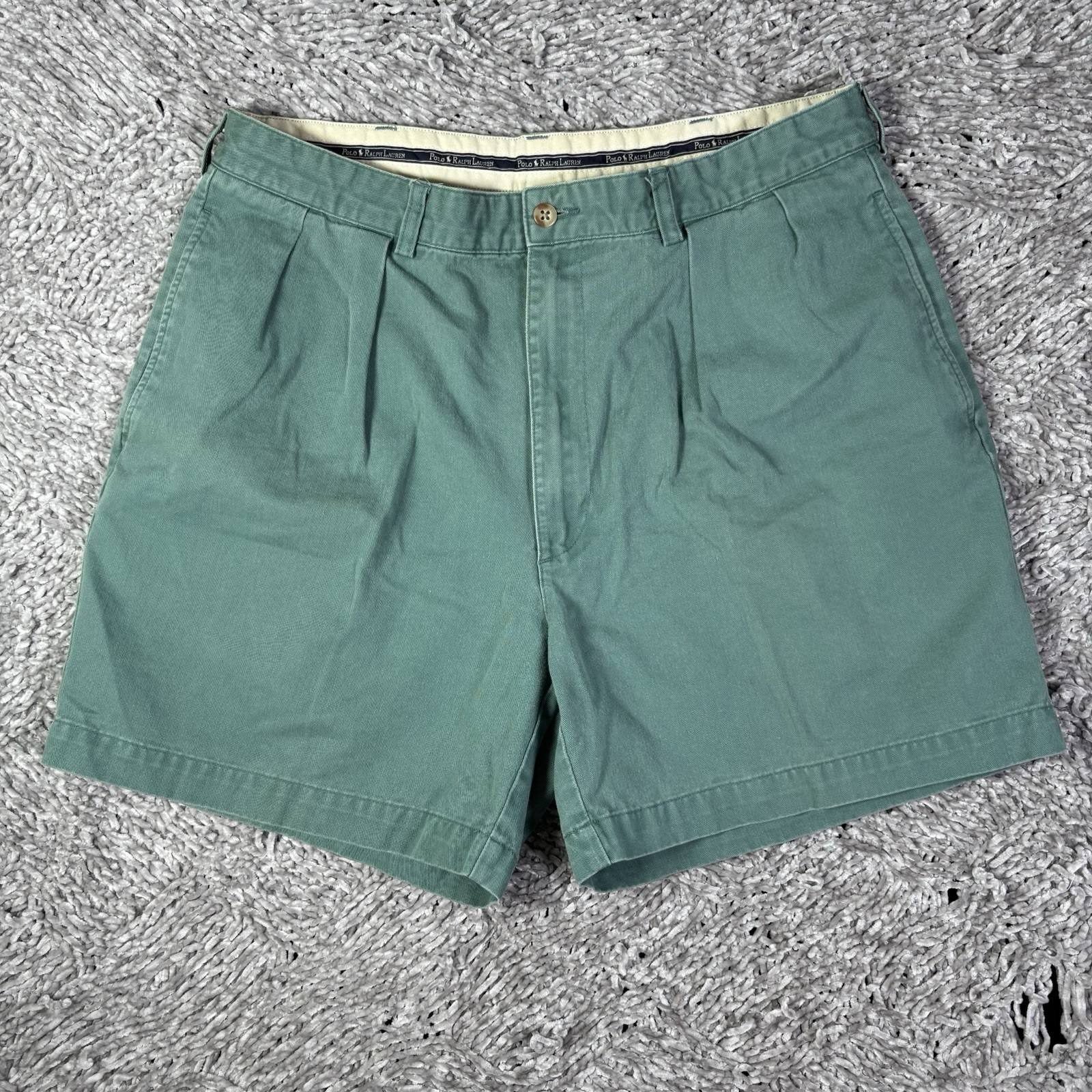 Polo Ralph Lauren Andrew Shorts Mens 35 Teal Green Preppy Pleated Vintage Summer