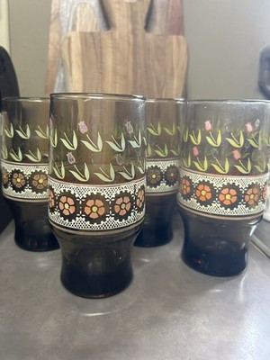 Painted  Smoky  Drinking  Libbey Glasses