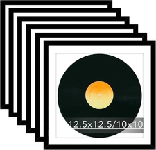6 Pack 12.5x12.5 Record Frame with 10x10 Mat for Vinyl inch, Black 