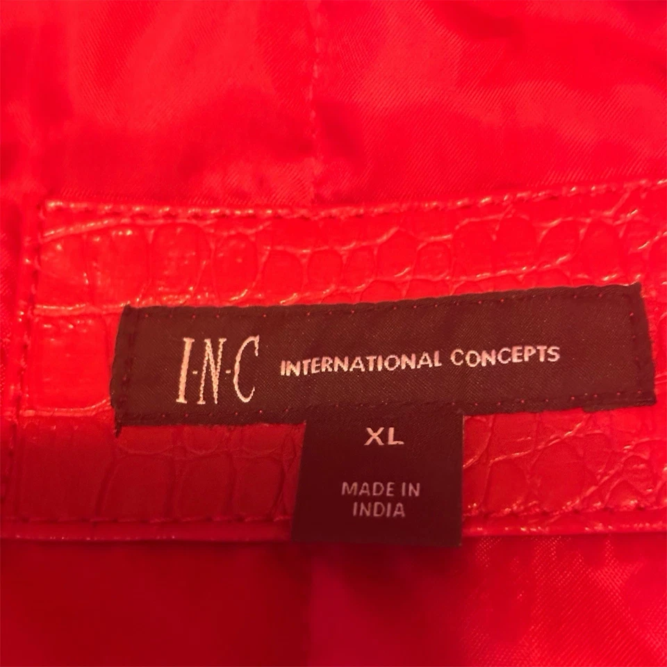 Chaqueta de cuero de cocodrilo rojo INC International Concepts para hombre XL vintage, motociclista Foto 4 de 4