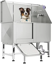 62" Professional Stainless Steel Dog Bathing Station, Large Dog Washing Station