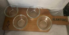 NEW! Planters Mr Peanut Nut Flight Wood Paddle Platter with Glass Bowls