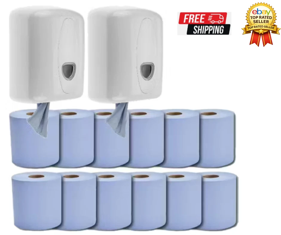 Wall-Mounted Centrefeed Dispenser AND Blue Paper Rolls for Kitchens Garages Etc - Image 1 of 4