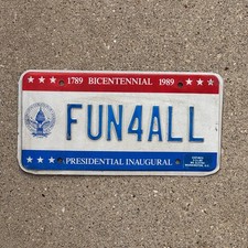Plaque d'immatriculation inaugurale Vanity 1989 Washington DC HW Bush politique FUN 4 ALL