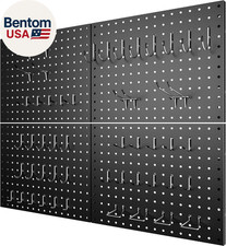 4 Pack Metal Pegboard Panels with 50 Hooks, Black Pegboard Wall Organizer, Pegbo