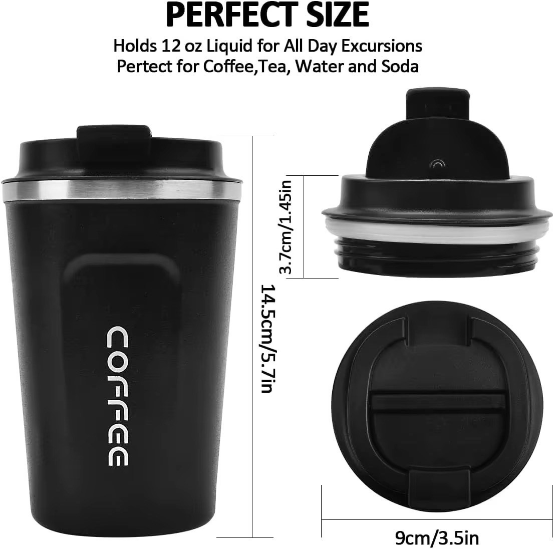 Stainless Steel Travel Mug - 12 Oz Vacuum Insulated Leakproof Lids Double Wall
