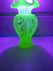 FENTON Lily Trail TOPAZ IRIDESCENT Art Glass VASE 9" Signed P Thornley GLOWS