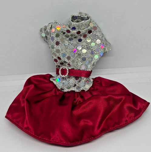 Vintage 90s Mattel Barbie Doll Red Silver Sparkly Holiday Party Satin Dress