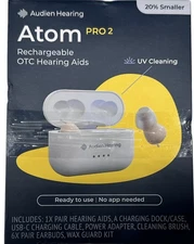 Audien ATOM PRO 2 Wireless Rechargeable OTC Hearing Aid New Sealed