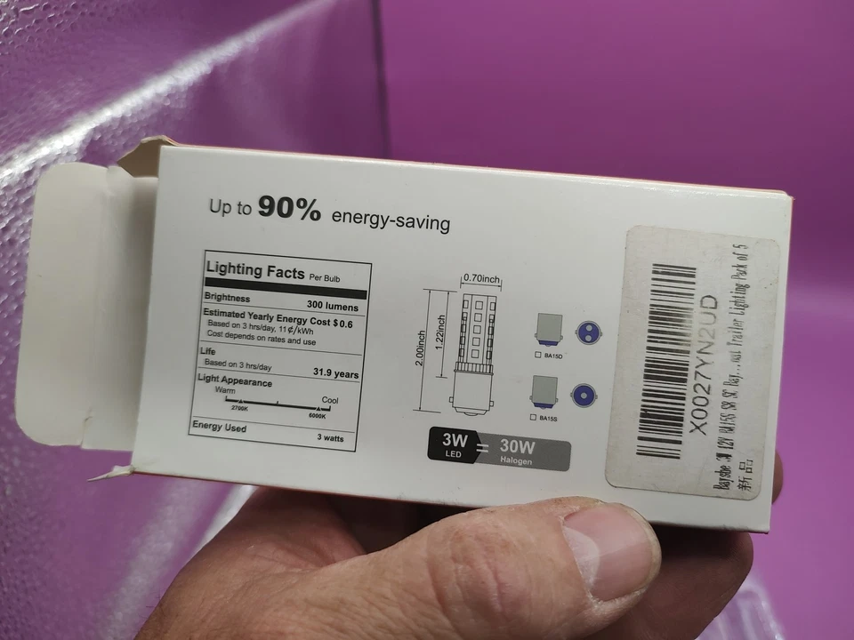 4 CT 3W 12V BA15S Bayonet Single Contact 1156 1141 LED Light Bulb 300 Lumens  - Image 3 of 4