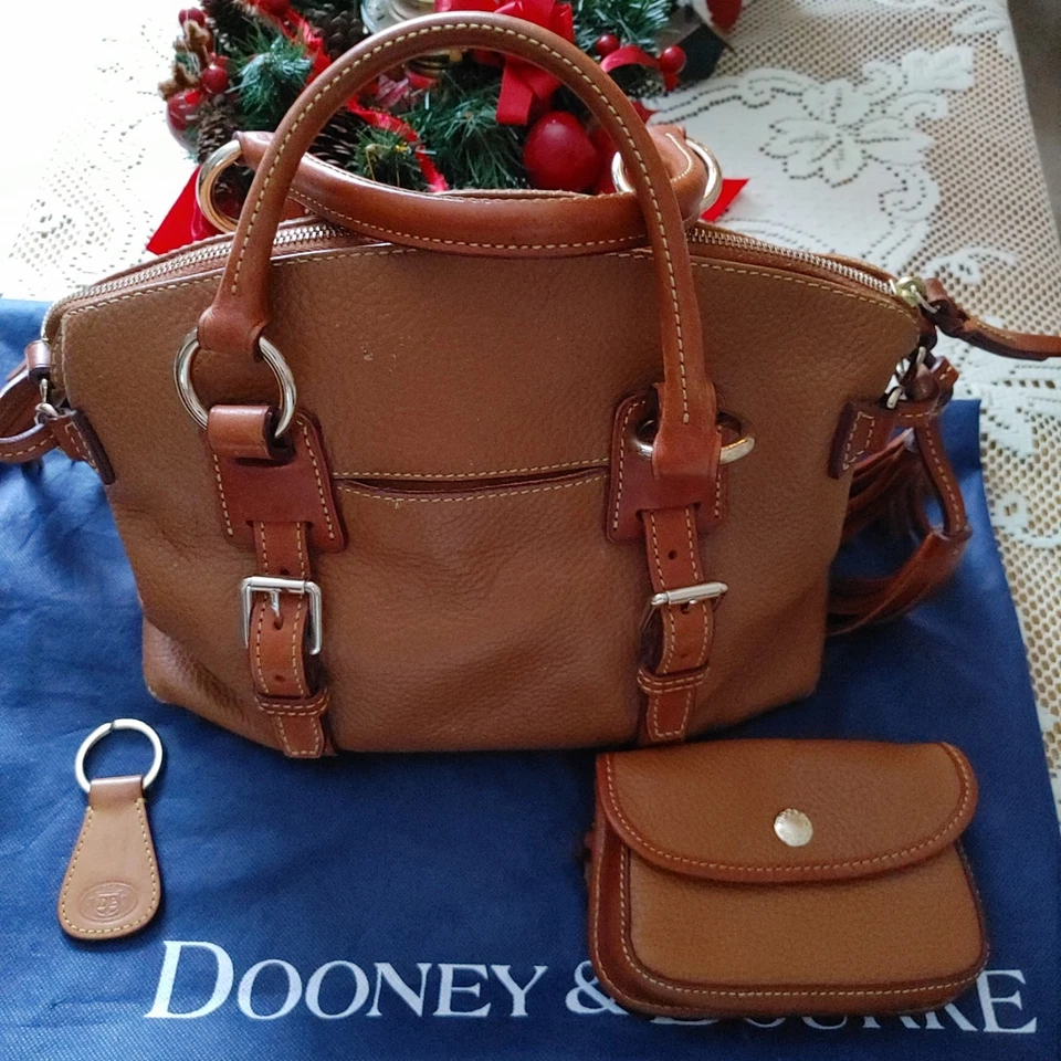 Dooney & Bourke Caramel Pebbled Leather BRISTOL Satchel, Wristlet, Key Fob & Bag - Image 3 of 4