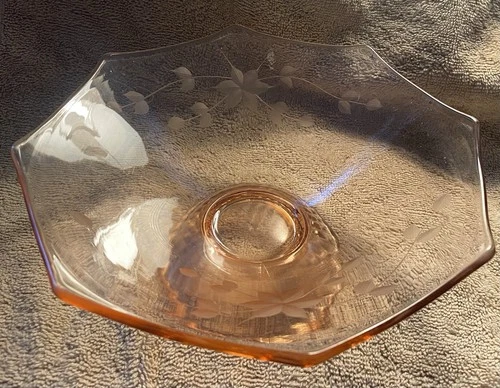 Vintage Lancaster Standard Glass Etched Pink Bowl Depression Glass