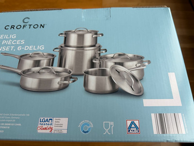 CROFTON Edelstahl Kochtopf- Set, Topfset mit Edelstahldeckel - 12teilig