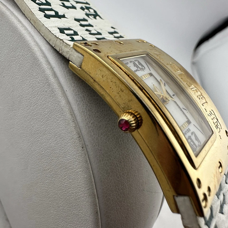 Гвен Стефани L.A.M.B. Белый черный кожаный ремешок золотой циферблат часов - новый аккумулятор - Изображение 4 из 4