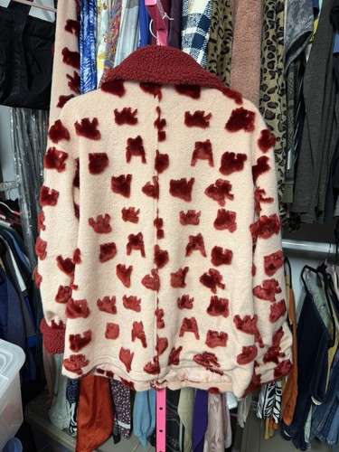 Glamorous Coat Women’s Size XS Pink Red Faux Fur Sherpa Trim New - Picture 6 of 6