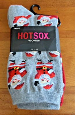 Christmas Santa waving & red & white dots-NWT-2 pr HOT SOX-women's-size 9-11