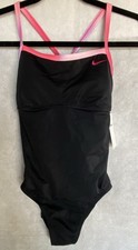 NIKE Black w/ Pink Ombre Straps V-Back One Piece Lined Swimsuit NEW Size S