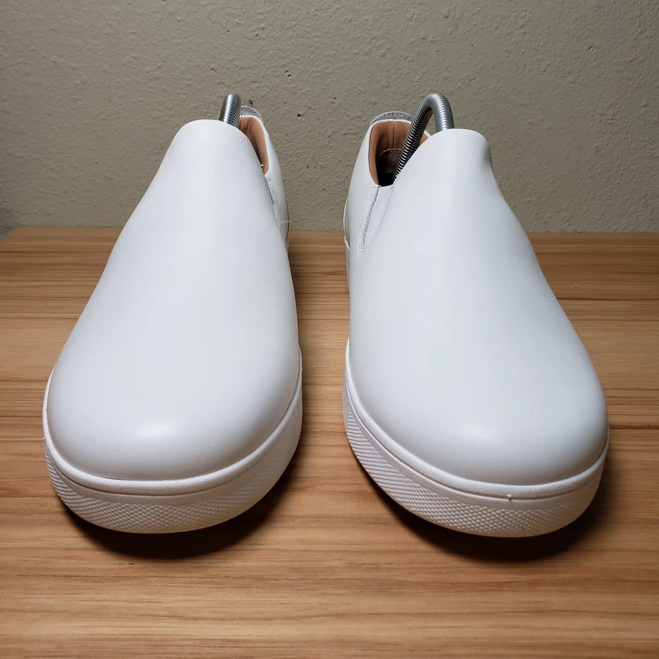 Zapatillas sin cordones Fitflop para mujer 11 Rally de cuero recubierto blancas plateadas acento cómodas Foto 2 de 4